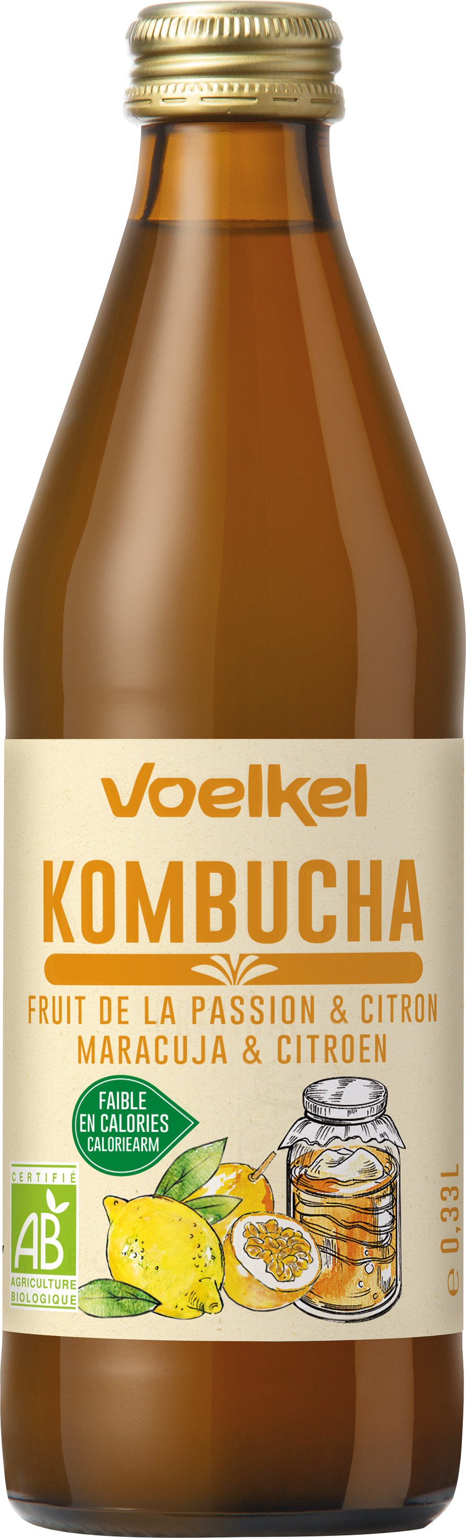 Voelkel Kombucha fruit de la passion & citron bio 330ml